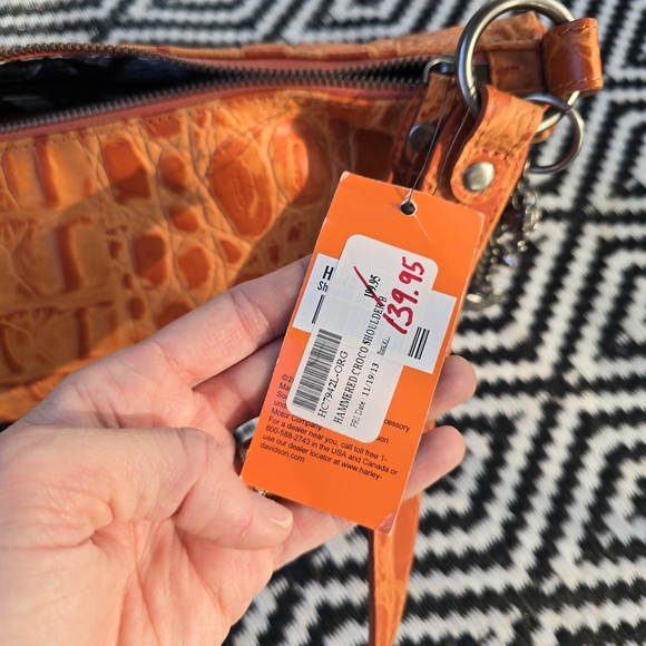 Harley Davidson Orange Croc Embossed Shoulder Bag Leather Croco Collection - Picture 10 of 11